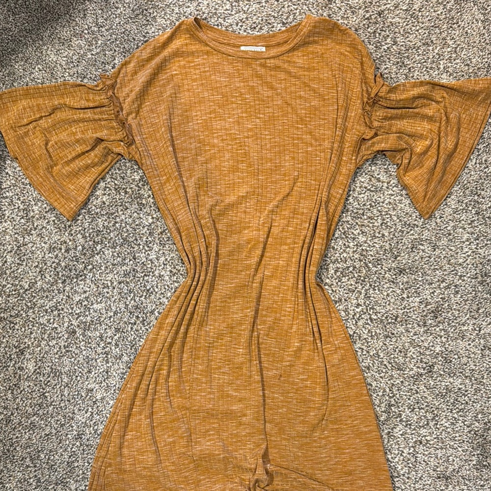 Brown Midi Dress with Bell Sleeves